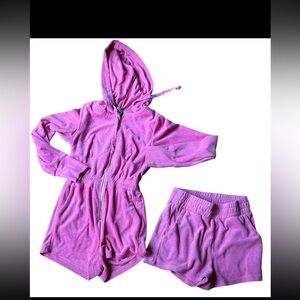 Tic toc small pink terry Hooded Romper and a pair of shorts
